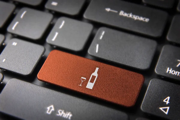 Orange Wine bottle keyboard key, Food background — Stock Photo, Image
