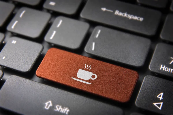 Orange kaffe kopp klaviatur nyckel, mat bakgrund — Stockfoto