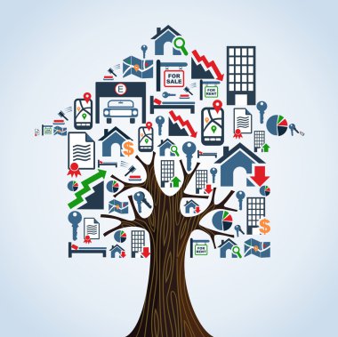 house, kiralama konsept Emlak simgeler ağaç.