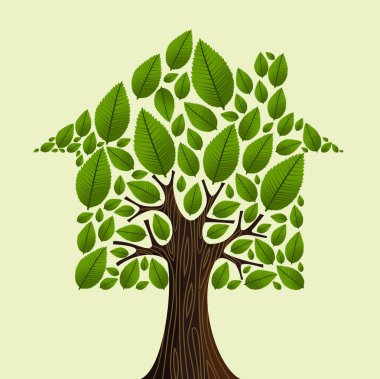 Real estate green tree house concept. clipart