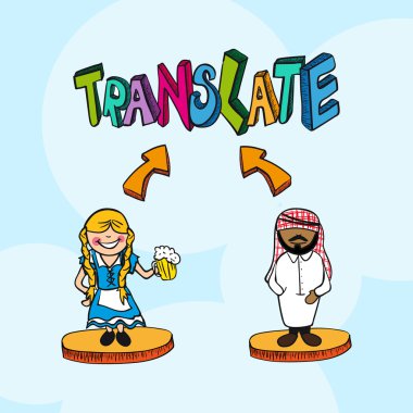 Çeviri kavramı Almanca Arapça insanlar karikatür.