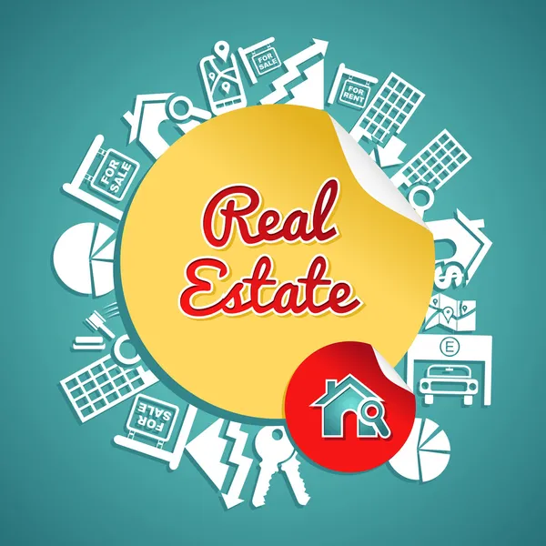 Real estate circle, vintage text house magnifying glass symbols. — Stock Vector