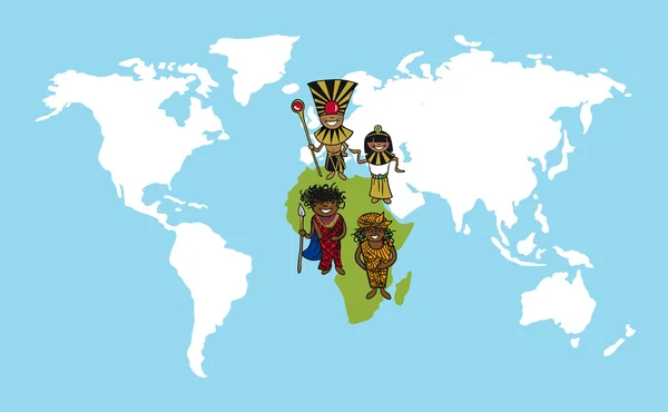 África personas dibujos animados mapa del mundo diversidad ilustración . — Vector de stock