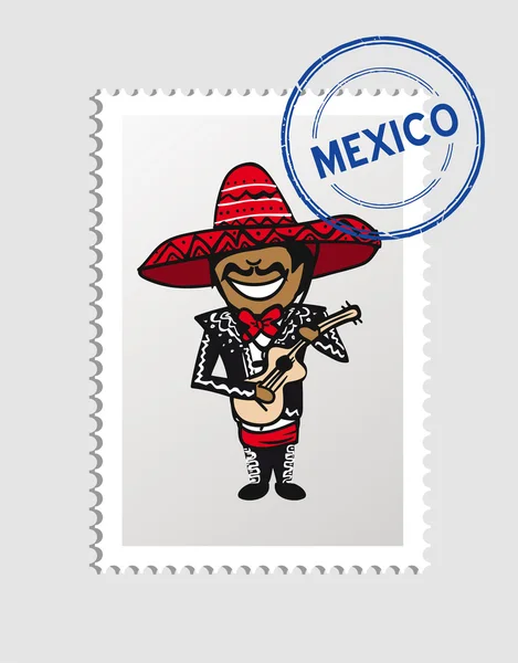 Sello postal mexicano de persona de dibujos animados — Vector de stock