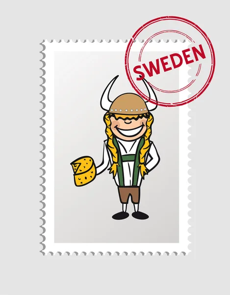 Sueco persona de dibujos animados sello postal — Vector de stock