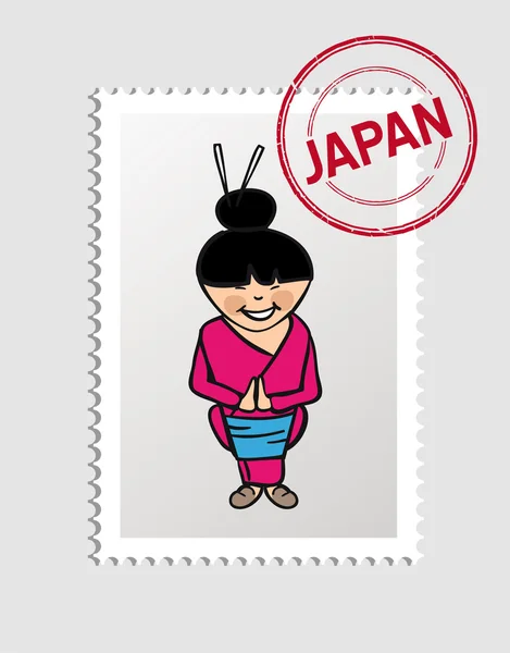 Japanese cartoon person postal stamp — Stock Vector