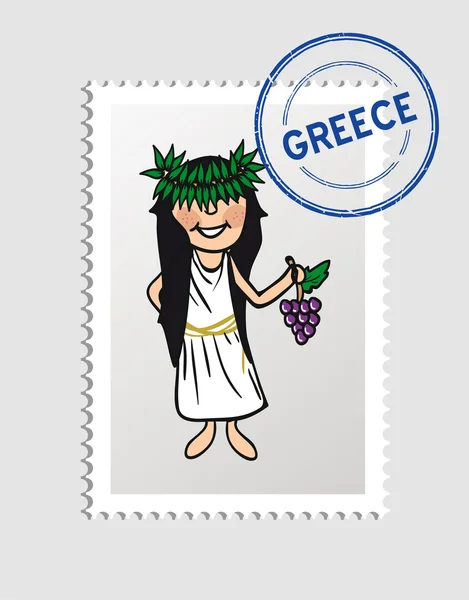 Greek cartoon person postal stamp — Stock Vector