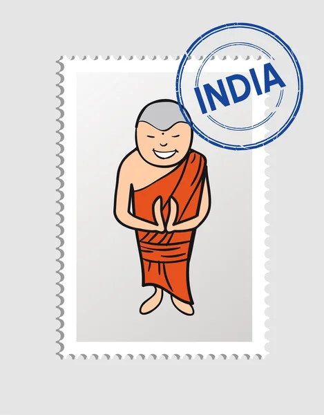 Hindu cartoon person postal stamp — Stock Vector