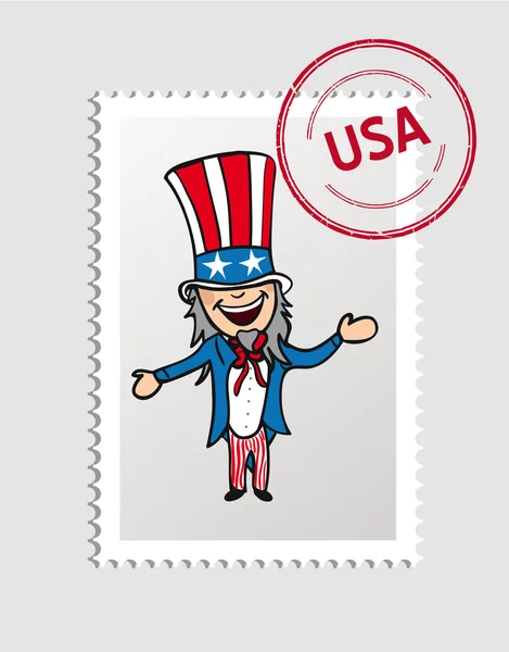 American cartoon person postal stamp — Stock Vector