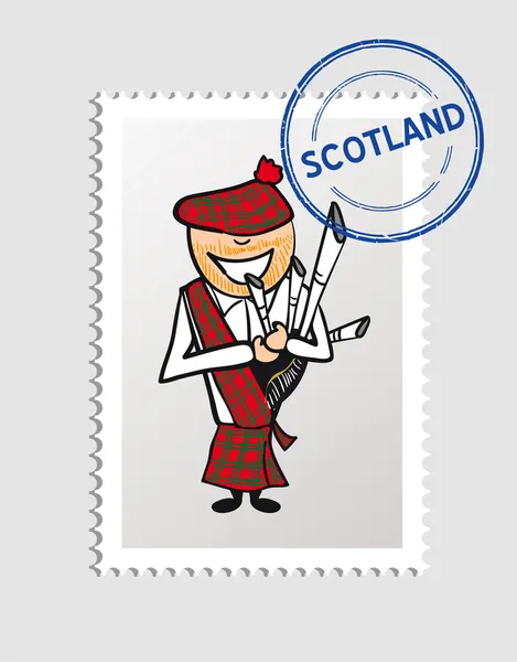 Écossais dessin animé personne timbre postal — Image vectorielle