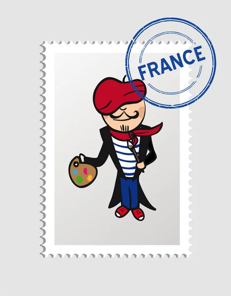 Fransk tecknad person post-stämpel — Stock vektor