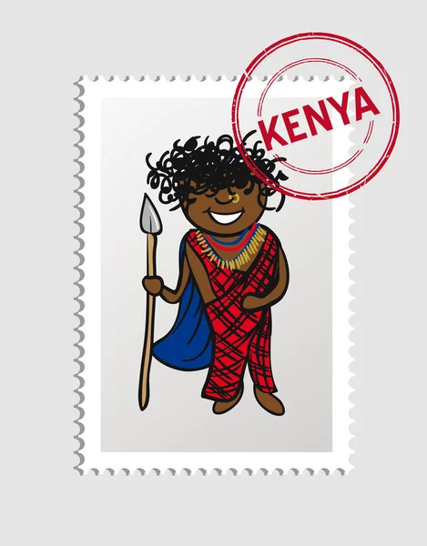 Kenyan cartoon person postal stamp — Stock Vector