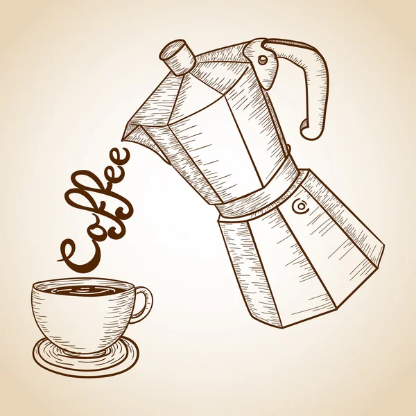 Koffie pot en cup illustratie — Stockvector