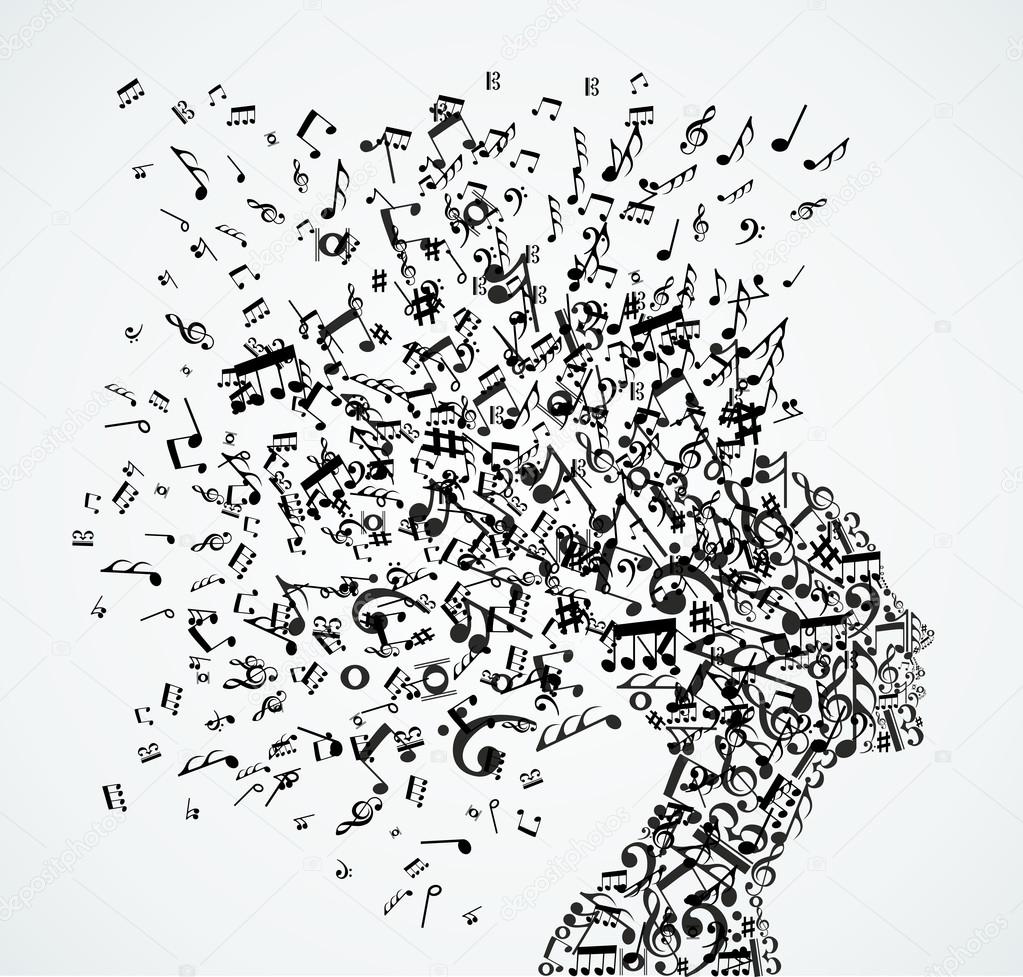 Woman head music notes splash