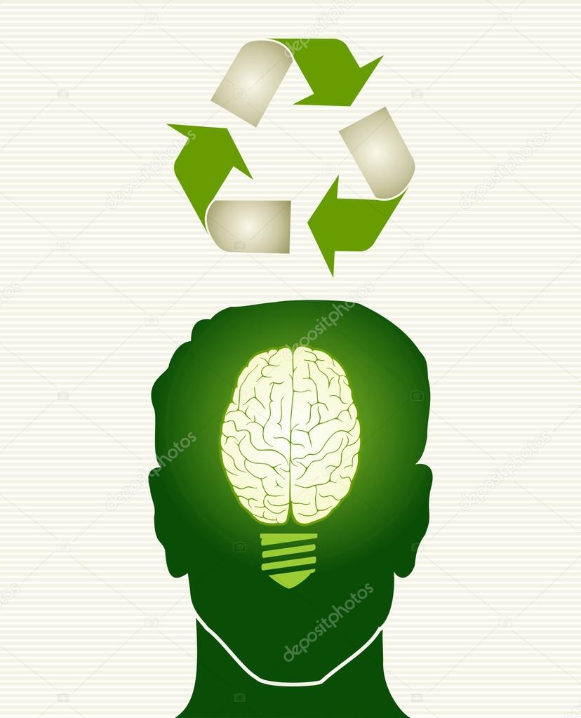 Green recycle concept head illustration