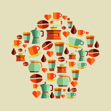 Coffee flat icons chef hat set