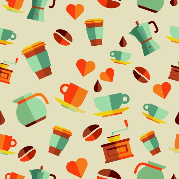 Iconos planos de café ilustración patrón sin costuras — Archivo Imágenes Vectoriales