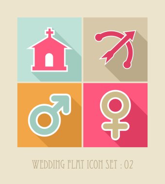 conjunto de iconos plana de bodaDüğün düz Icon set.
