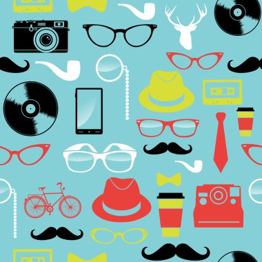 renkli retro hipsters simgeler seamless modeli.
