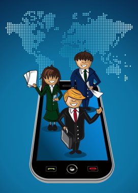 Dünya harita akıllı telefon app iş adamları.