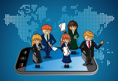 küresel harita akıllı telefon iş insanlar app.