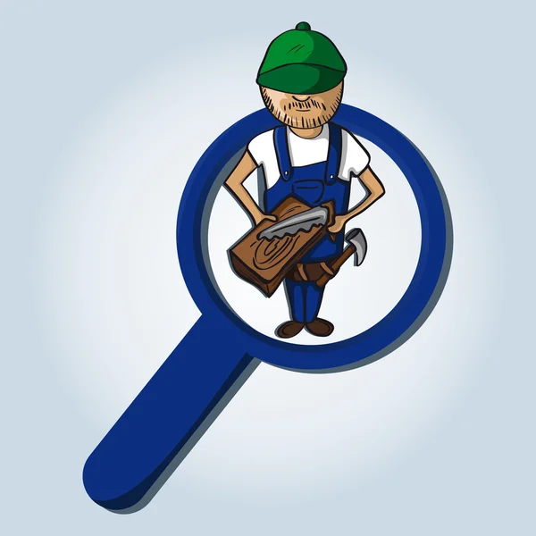 Service search wood worker boy cartoon. — Stock Vector