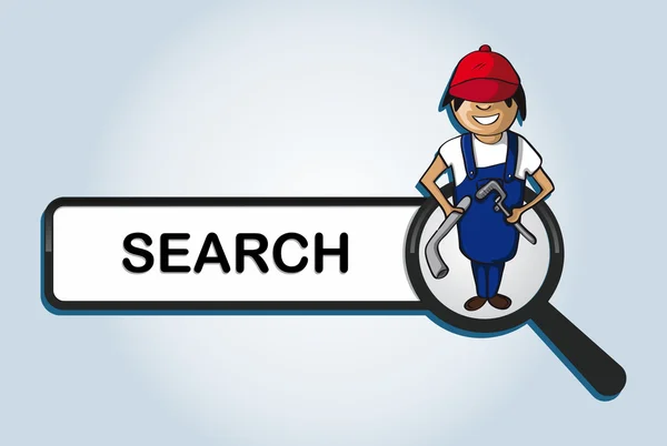Service search plumber boy cartoon. — Stock Vector