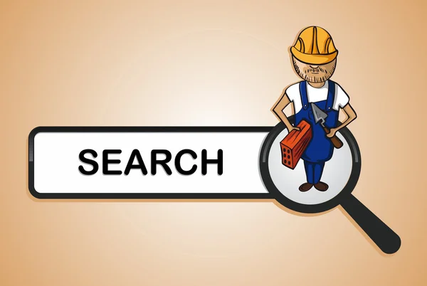 Service search constructor boy cartoon. — Stock Vector