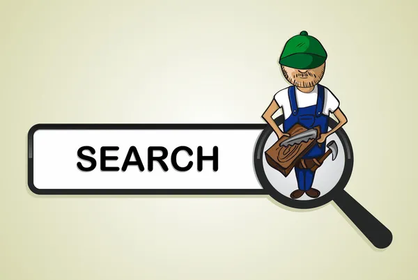 Service search carpenter boy cartoon. — Stock Vector