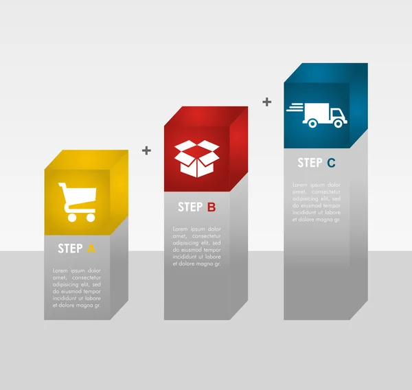 E commerce info graphics stappen. — Stockvector