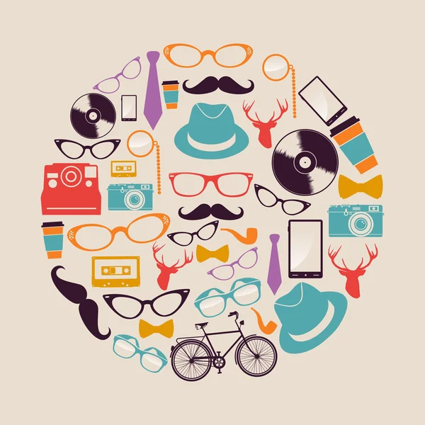 Vintage hipsters iconos círculo . — Archivo Imágenes Vectoriales