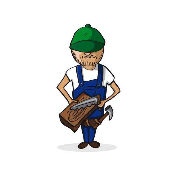 Profession carpenter man cartoon figure. — Stock Vector