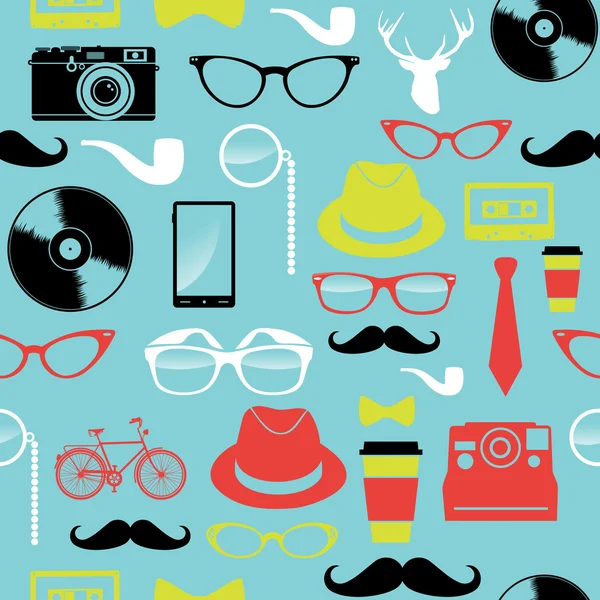 Colorful retro hipsters icons seamless pattern. — Stock Vector
