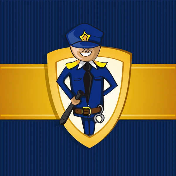 Υπηρεσία αστυνομικός άνθρωπος κινούμενα σχέδια ασπίδα σύμβολο. — Διανυσματικό Αρχείο