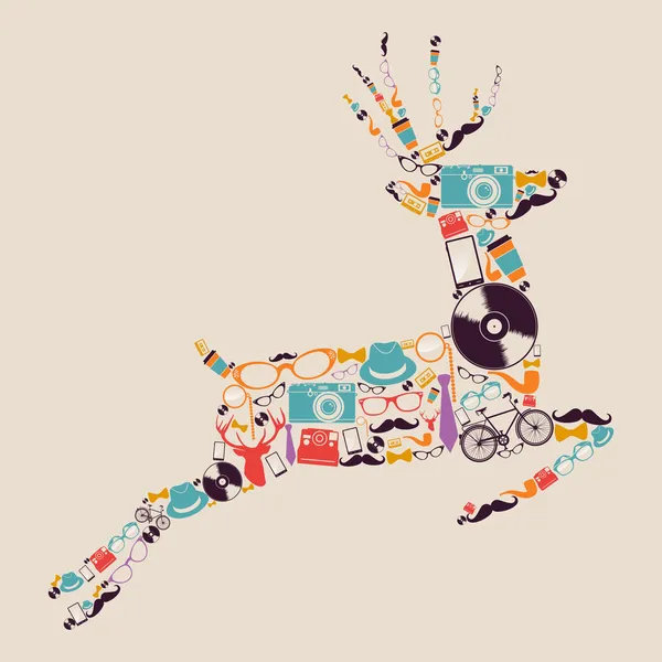 Retro hipsters icons reindeer. — Stock Vector
