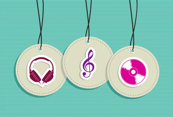 Hanging hipster music badges set — Stock Vector