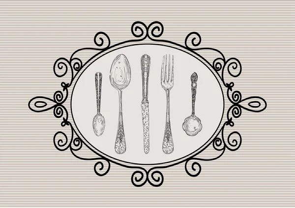 Retro cutlery elements sketch style set — Stock Vector