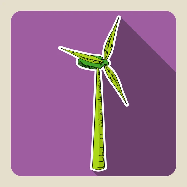 Schets stijl groene windmolen. — Stockvector