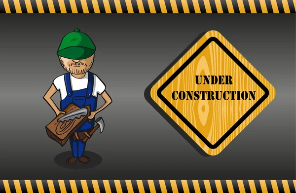 Wood worker cartoon, under construction sign. — Stock Vector