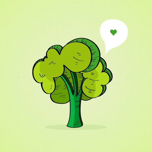 Árbol verde dibujado a mano — Vector de stock