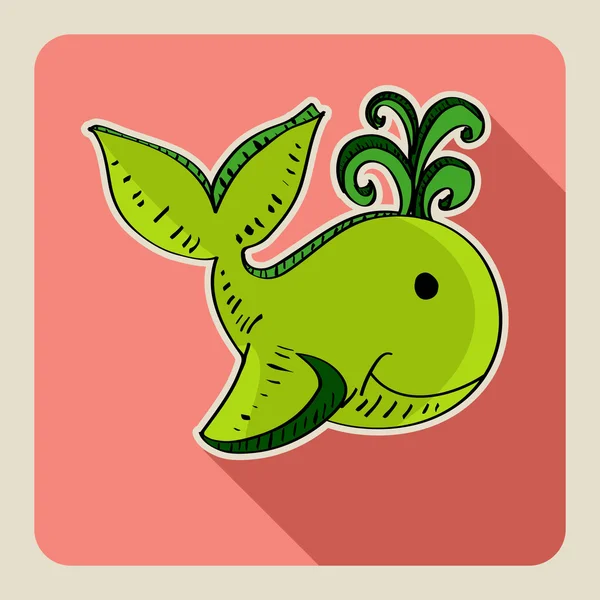 Baleia verde desenhada à mão —  Vetores de Stock
