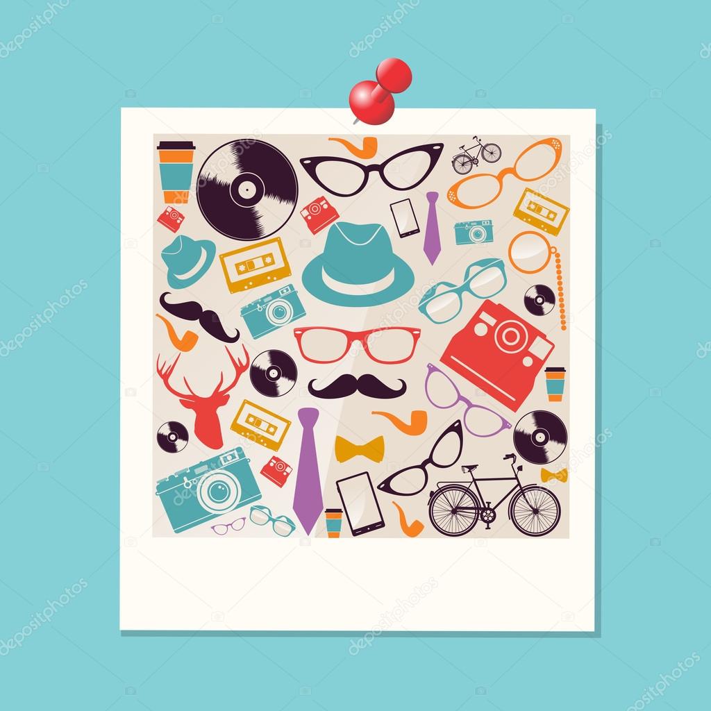 Colorful retro hipsters icons photo.