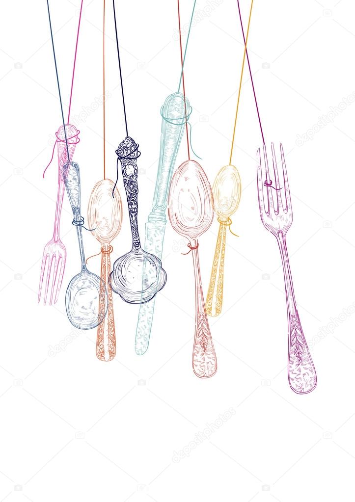 Hanging cutlery elements silhouettes