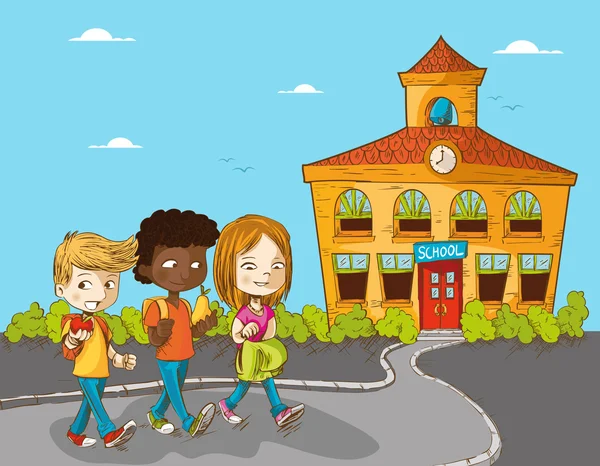 Educazione torna a scuola i bambini dei cartoni animati . — Vettoriale Stock