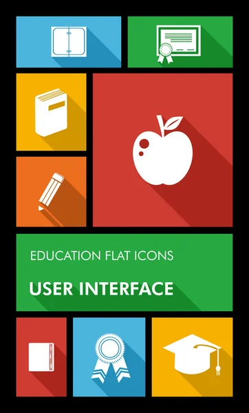 Ícones planos de aplicativos móveis coloridos de volta para a interface do usuário da escola . — Vetor de Stock