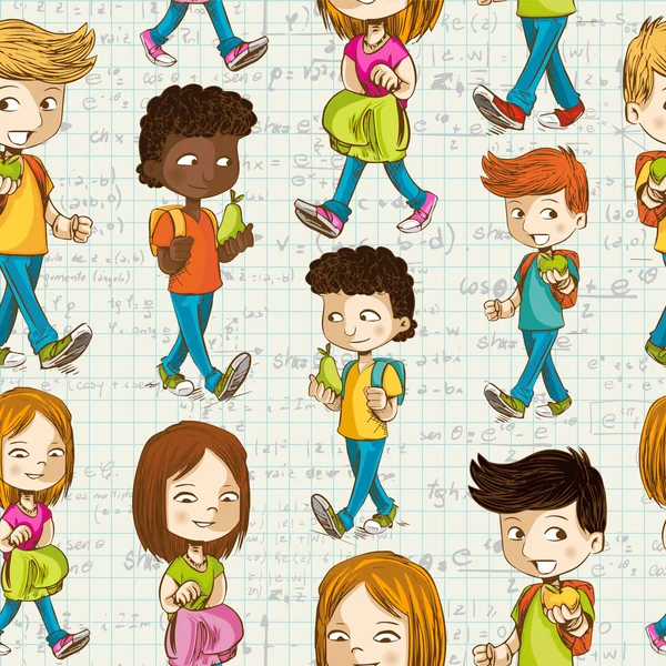 Volver a la escuela Dibujos animados educación niños patrón sin costuras . — Vector de stock