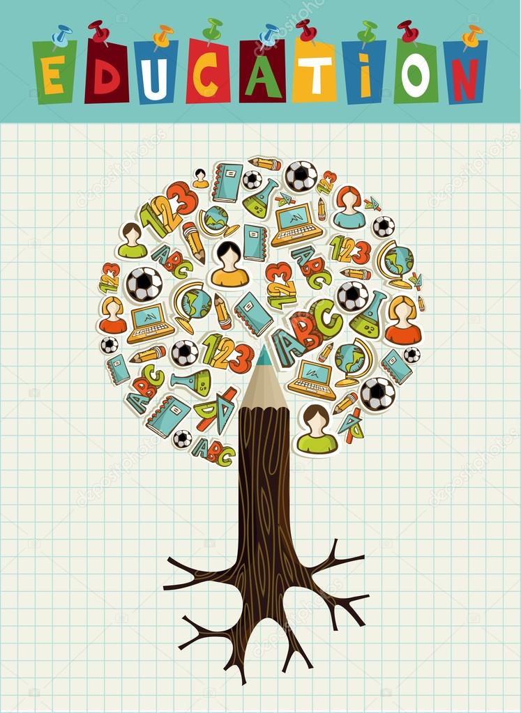 Education icons pencil tree.
