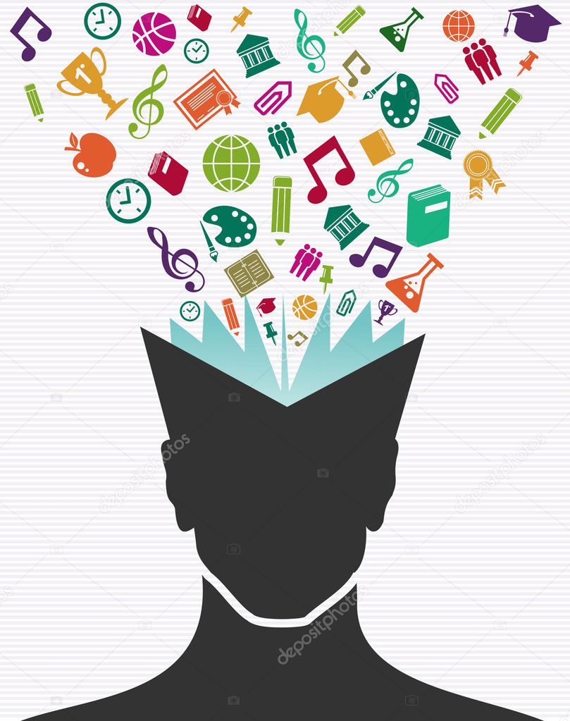 Education colorful icons human head book.