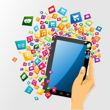 insan eli dijital tablet pc app simgeleri.