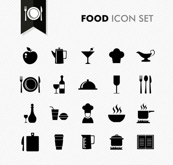Negro aislado menú de alimentos icono conjunto . — Archivo Imágenes Vectoriales